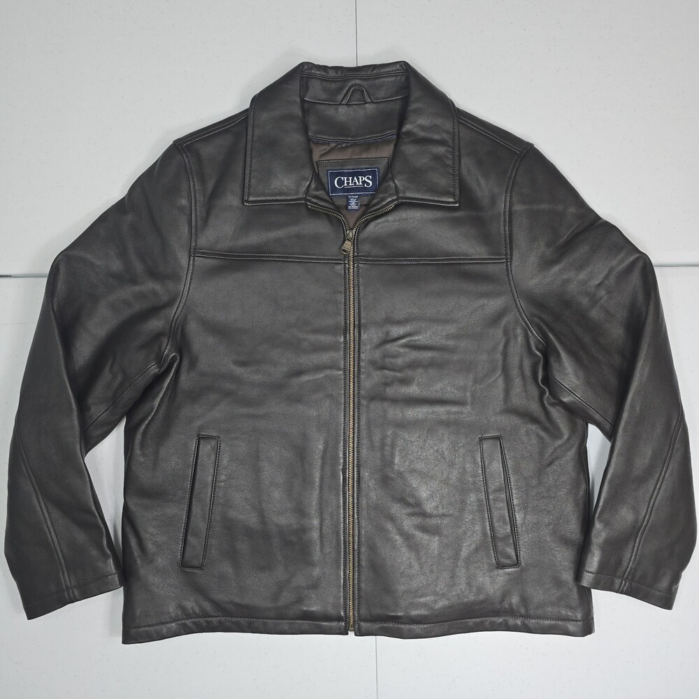 Vintage Y2K Ralph Lauren Chaps Men XL Brown Soft Genuine Leather Jacket